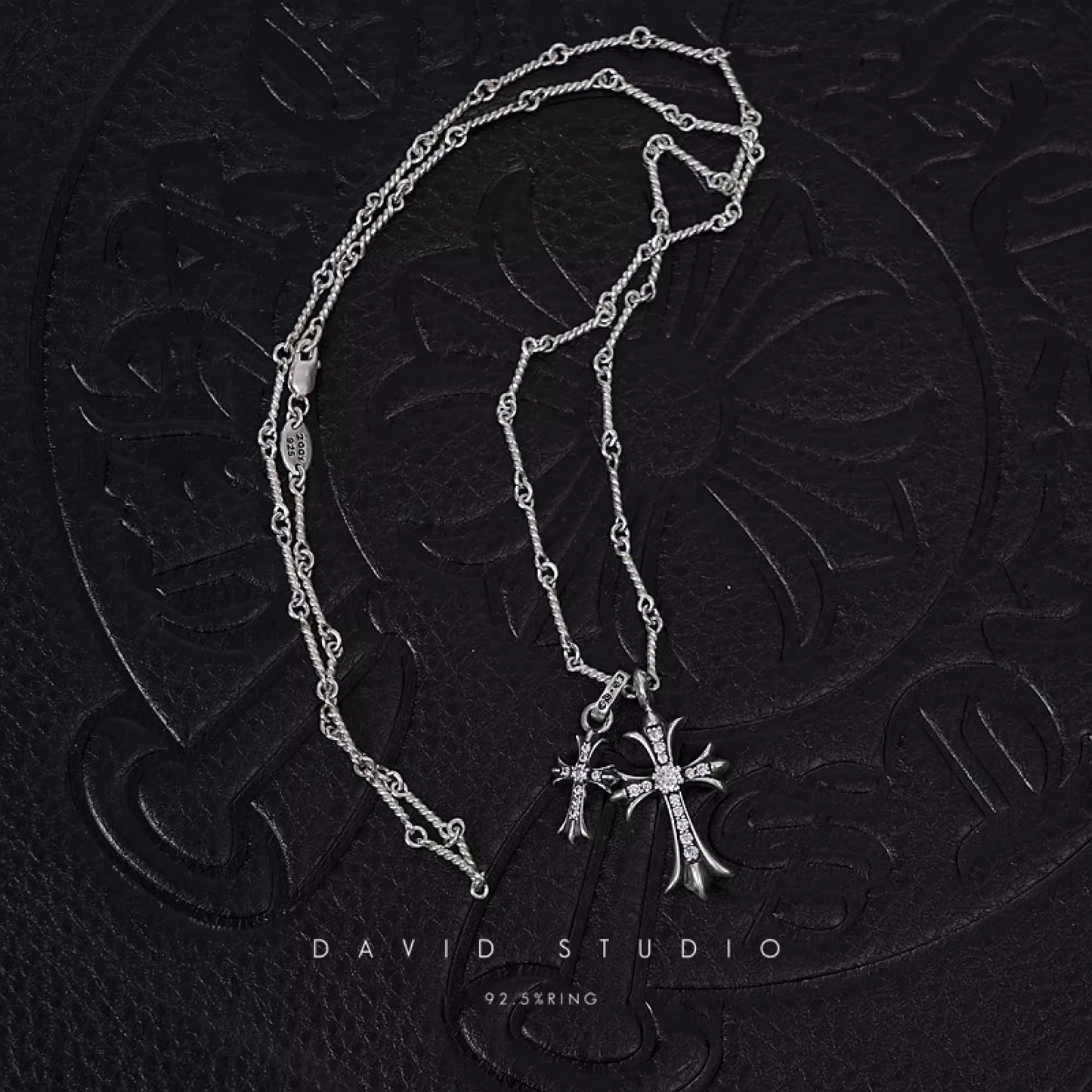 SMALL CROSS AND BABYFAT CHARM NECKLACE WITH DIAMONDS – TWIST CHAIN