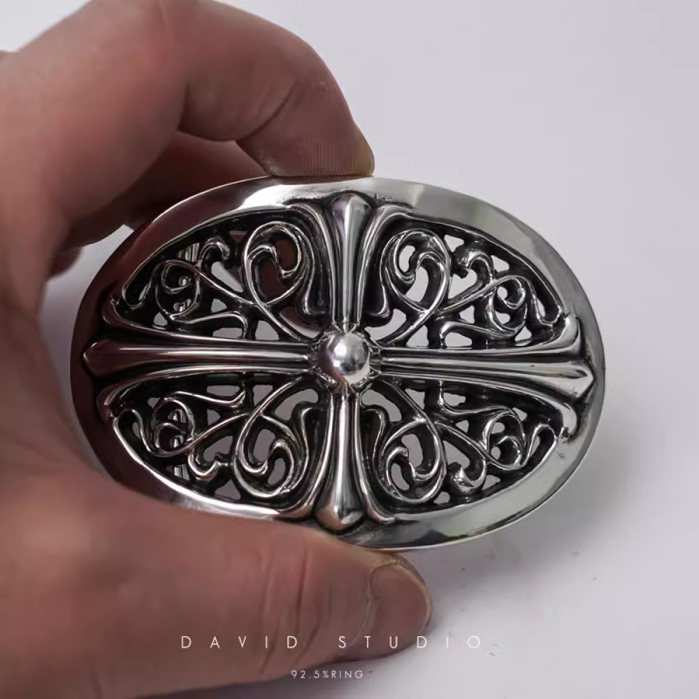 CLASSIC OVAL CROSS BUCKLE COWHIDE LEATHER BELT