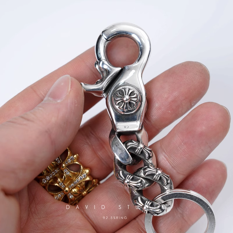 FANCY LINK KEY CHAIN WITH DOUBLE CROSS AND DAGGER KEY RING