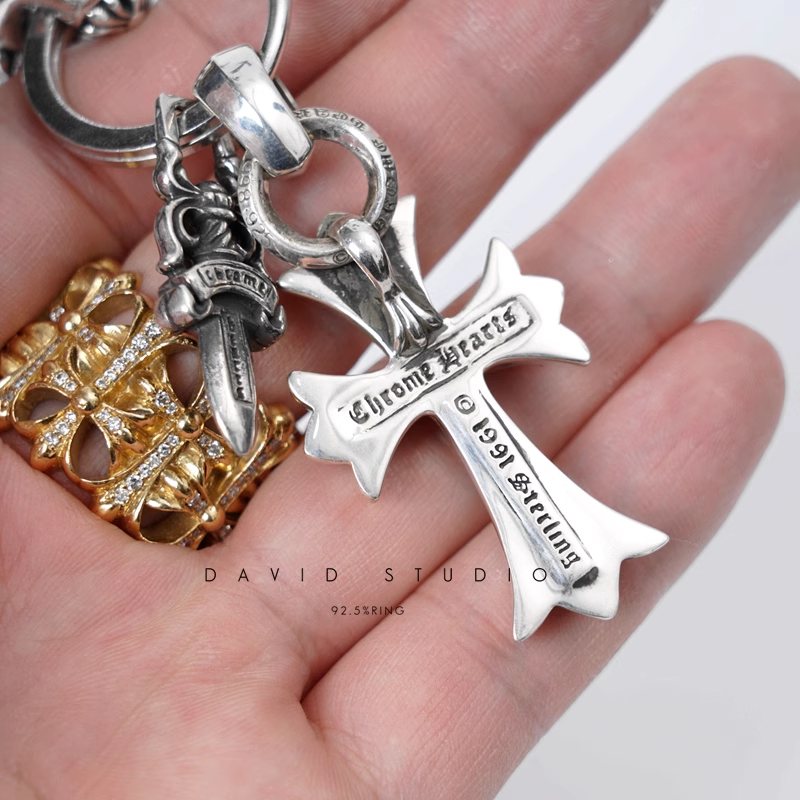 FANCY LINK KEY CHAIN WITH CROSS AND DAGGER KEY RING