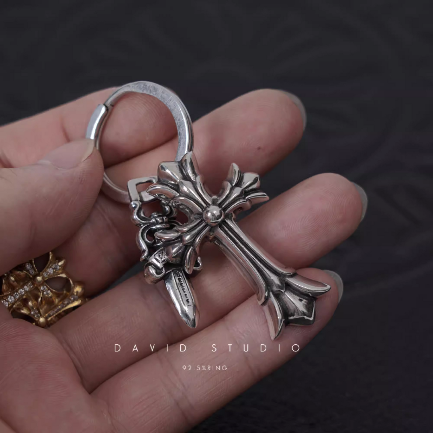 DOUBLE CROSS AND DAGGER KEY RING