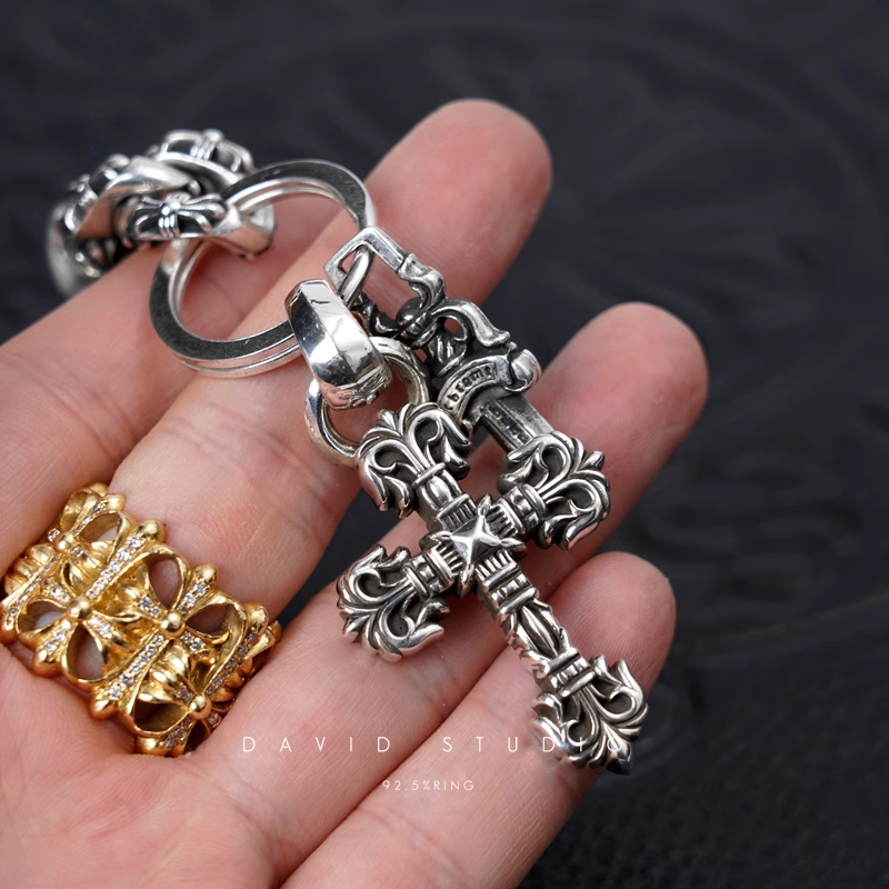 FANCY LINK KEY CHAIN WITH XS FILIGREE CROSS AND DAGGER KEY RING