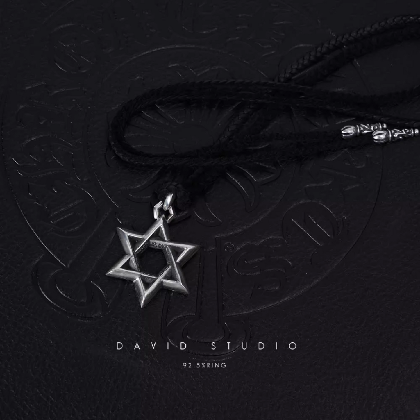 LARGE STAR OF DAVID PENDANT – LEATHER BRAID