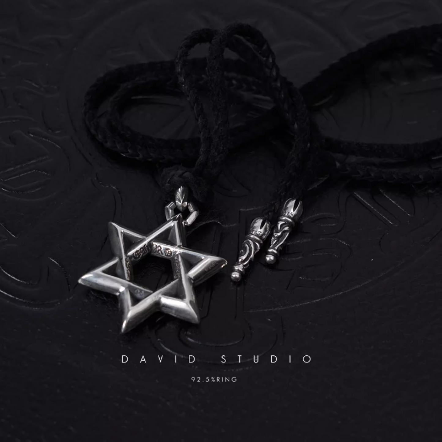 LARGE STAR OF DAVID PENDANT – LEATHER BRAID