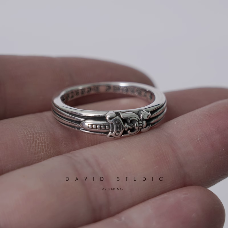 BABY CLASSIC FLORAL CROSS/DAGGER/FLEUR TAIL RING