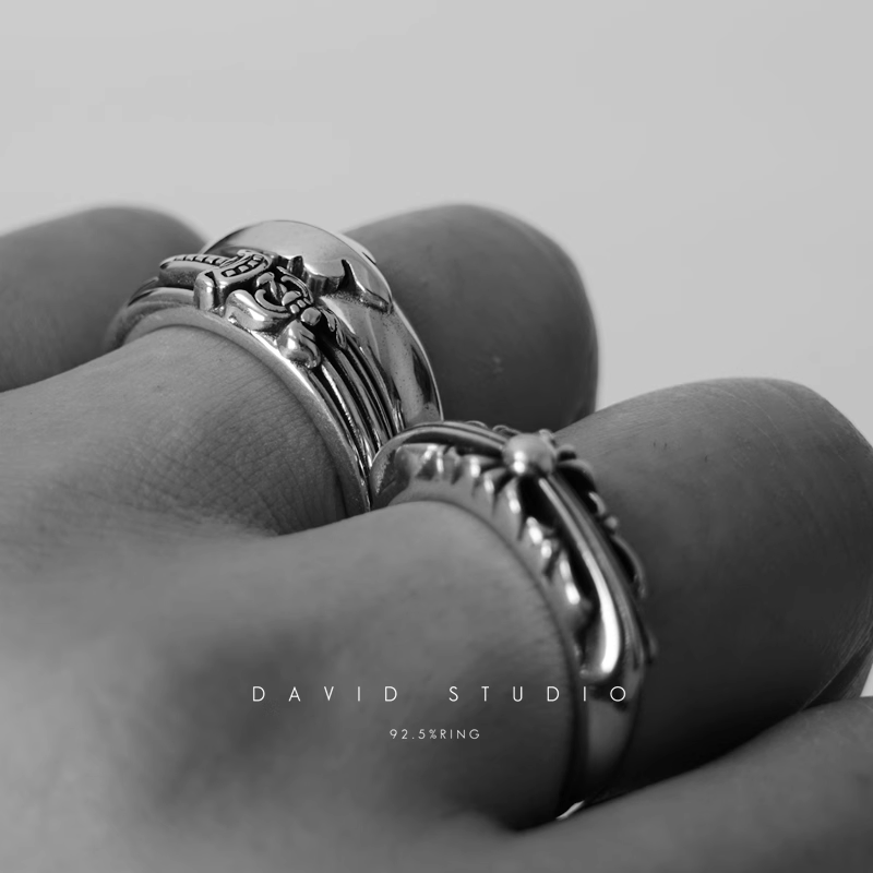 BABY CLASSIC FLORAL CROSS/DAGGER/FLEUR TAIL RING