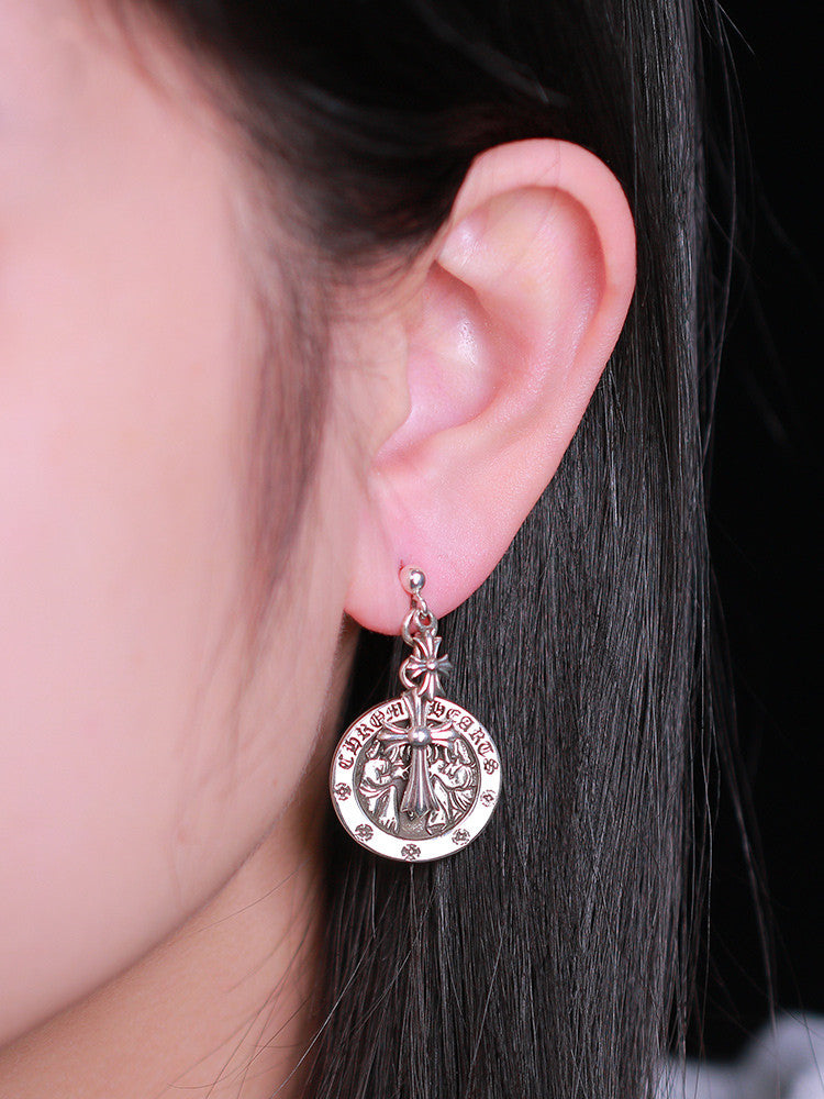 CROSS ANGEL MEDALLION EARRING