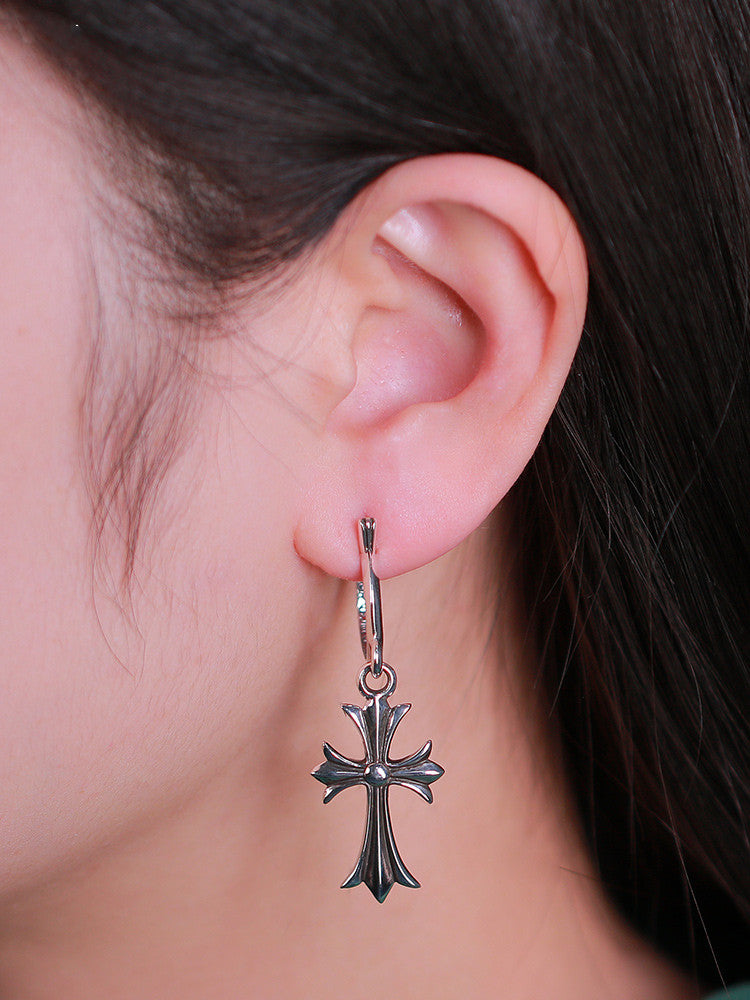 TINY CROSS HOOP EARRING