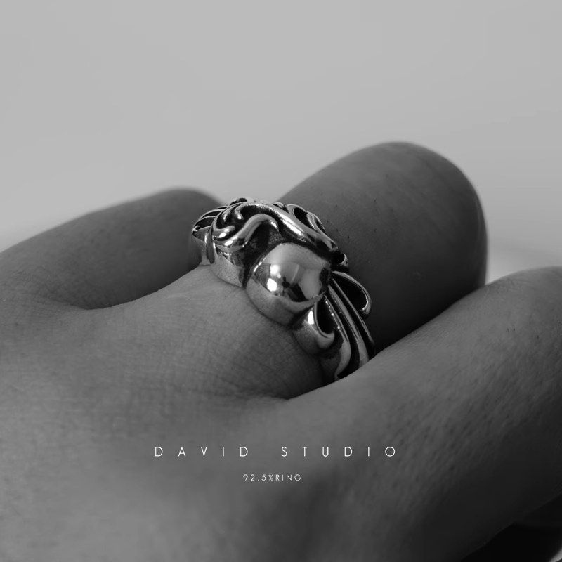 FLORAL CROSS HEART RING