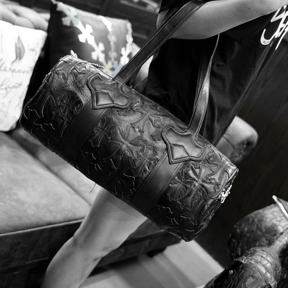 Chrome Hearts Crosshatched laser-cut patchwork single-shoulder duffle bag