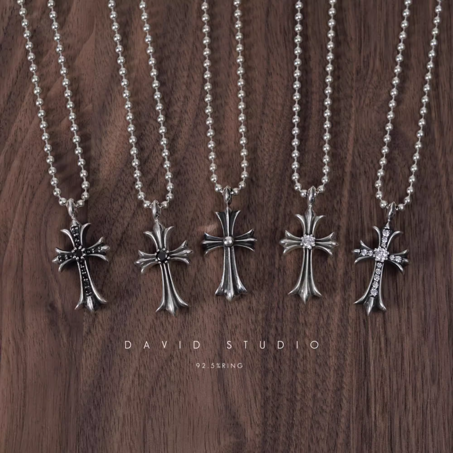 SMALL CROSS CHARM NECKLACE WITH DIAMONDS – BALL CHAIN