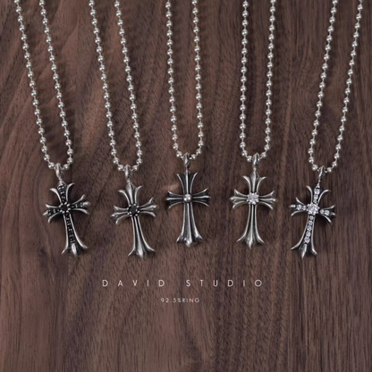 SMALL CROSS CHARM NECKLACE WITH DIAMONDS – BALL CHAIN