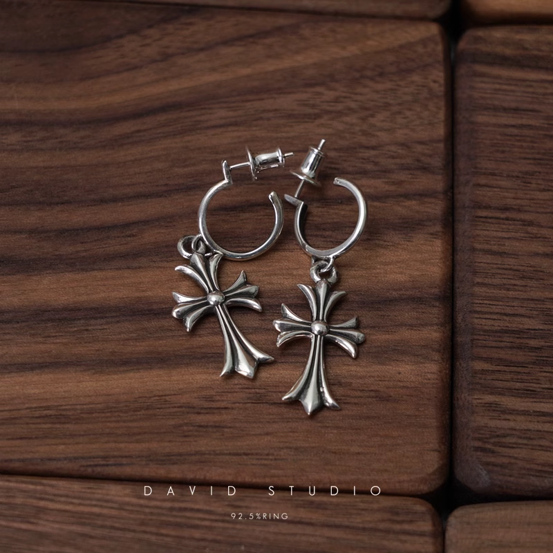 TINY CROSS HOOP EARRING