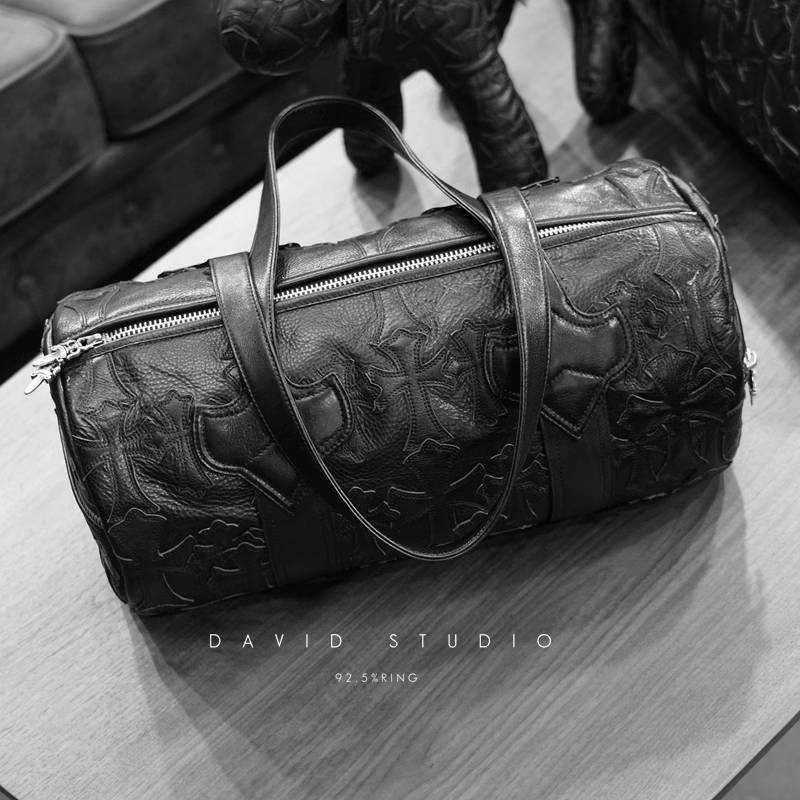 Chrome Hearts Crosshatched laser-cut patchwork single-shoulder duffle bag
