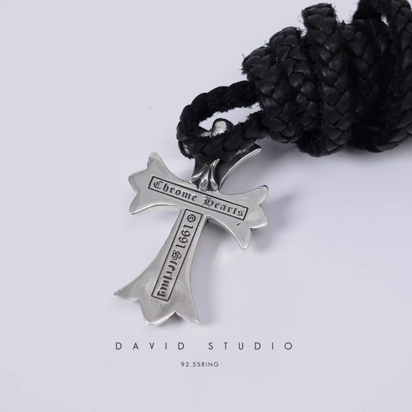SMALL CROSS PENDANT – LEATHER BRAID