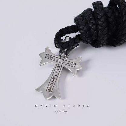 SMALL CROSS PENDANT – LEATHER BRAID