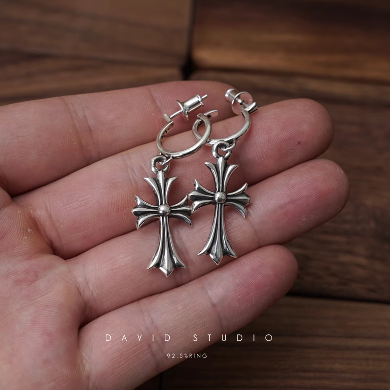 TINY CROSS HOOP EARRING