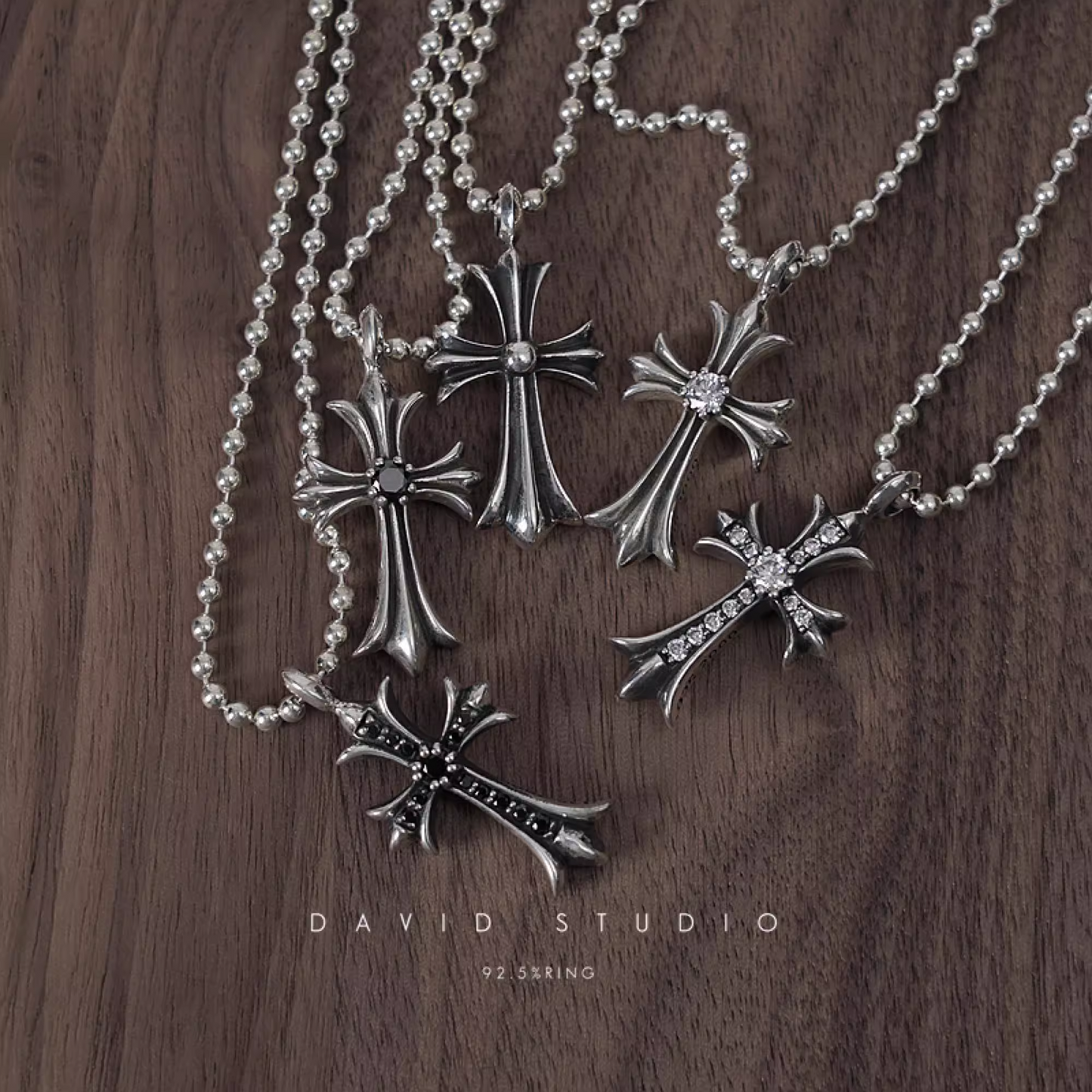 SMALL CROSS CHARM NECKLACE WITH DIAMONDS – BALL CHAIN