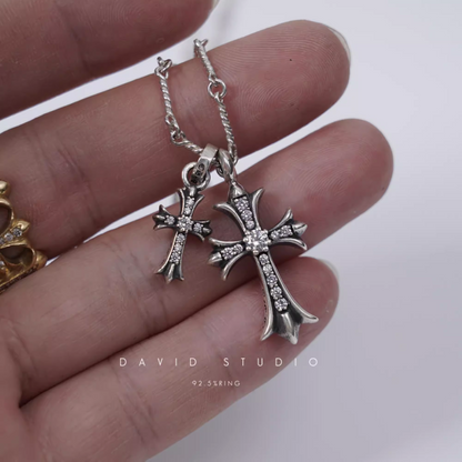 SMALL CROSS AND BABYFAT CHARM NECKLACE WITH DIAMONDS – TWIST CHAIN