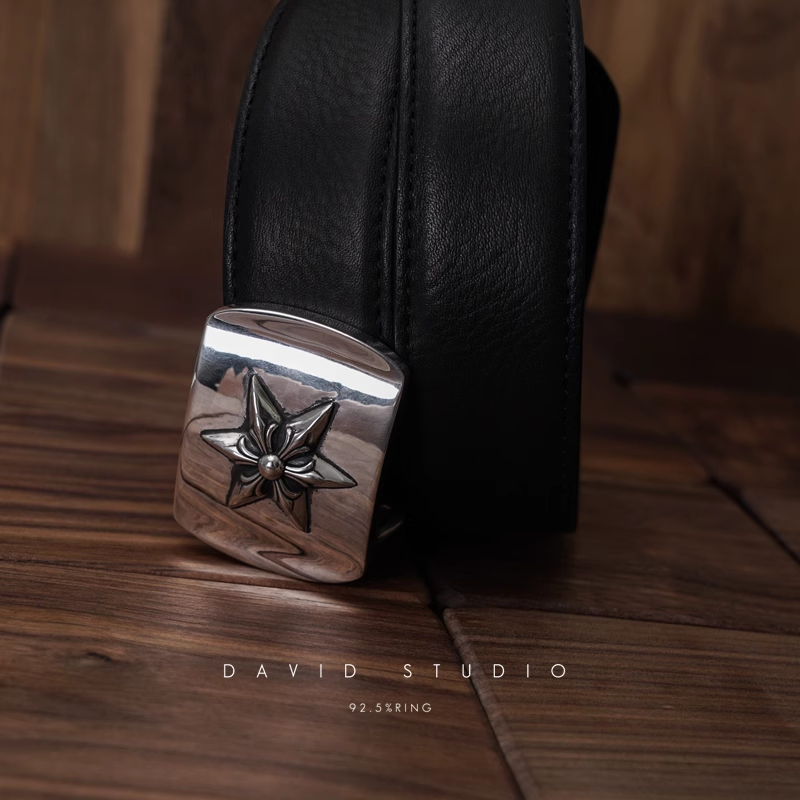 STAR BUCKLE COWHIDE LEATHER BELT