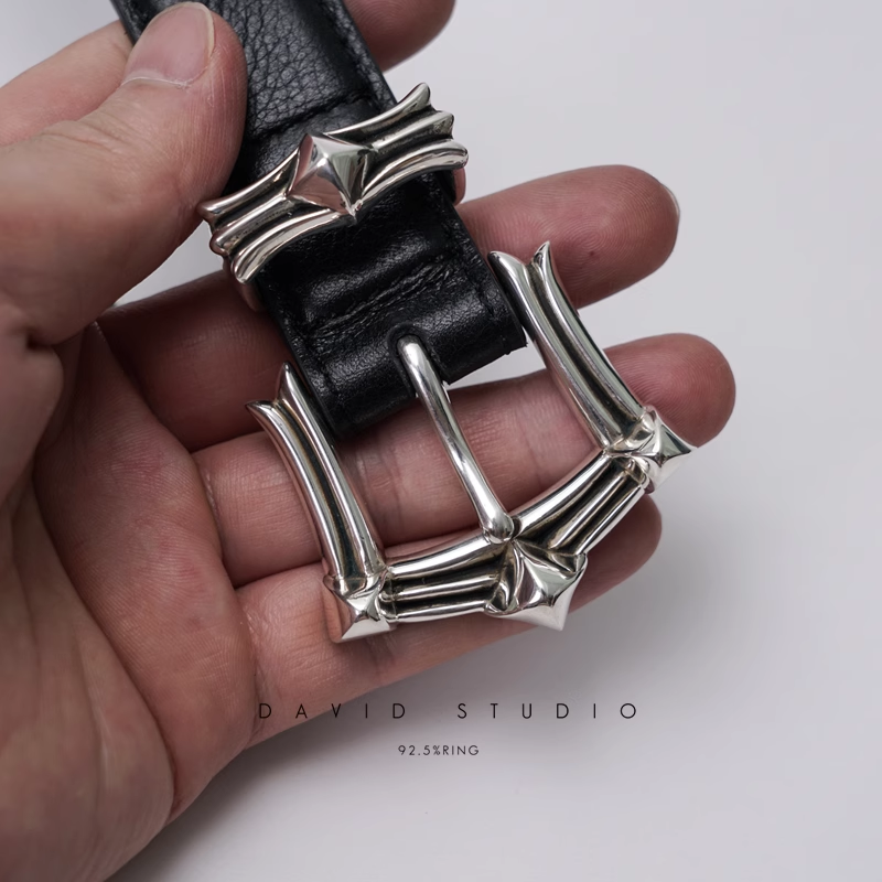 GEM BUCKLE COWHIDE LEATHER BELT