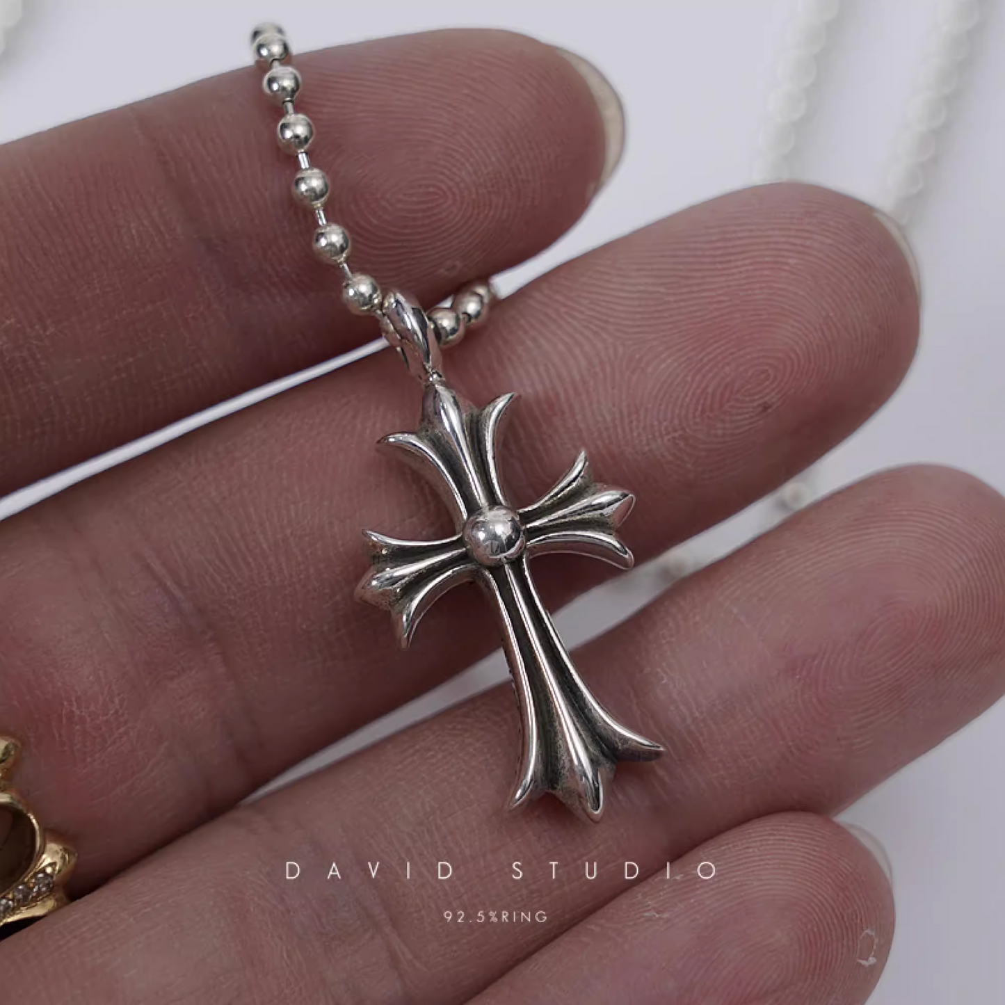 SMALL CROSS CHARM NECKLACE WITH DIAMONDS – BALL CHAIN