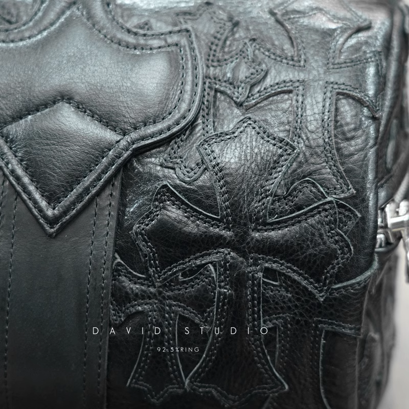 Chrome Hearts Crosshatched laser-cut patchwork single-shoulder duffle bag