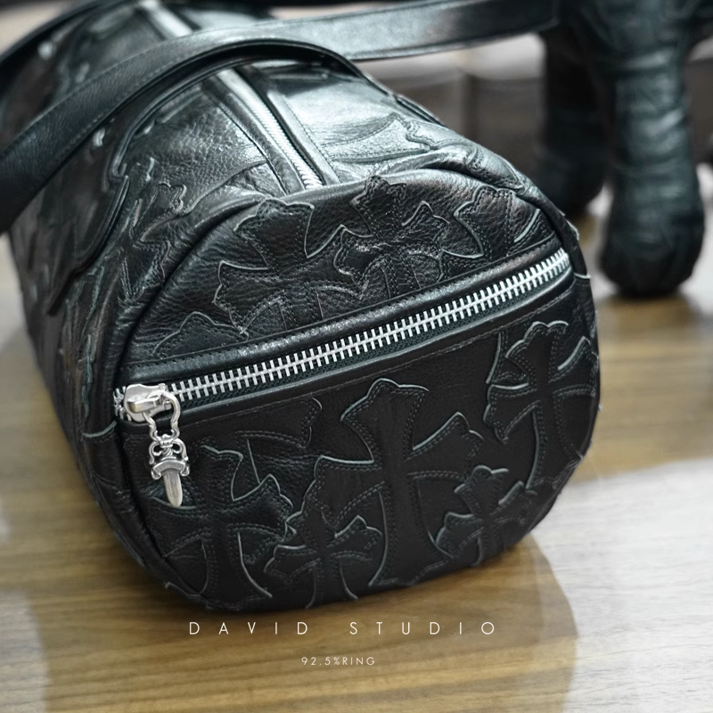 Chrome Hearts Crosshatched laser-cut patchwork single-shoulder duffle bag