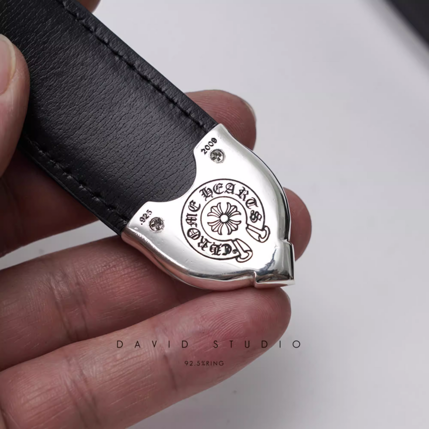 GEM BUCKLE COWHIDE LEATHER BELT