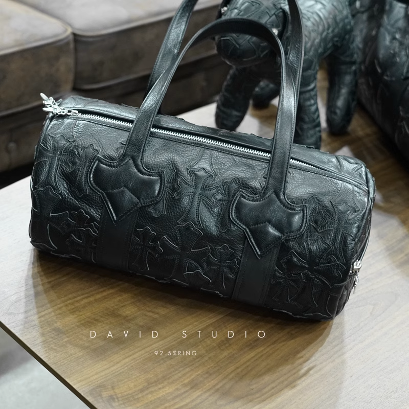Chrome Hearts Crosshatched laser-cut patchwork single-shoulder duffle bag