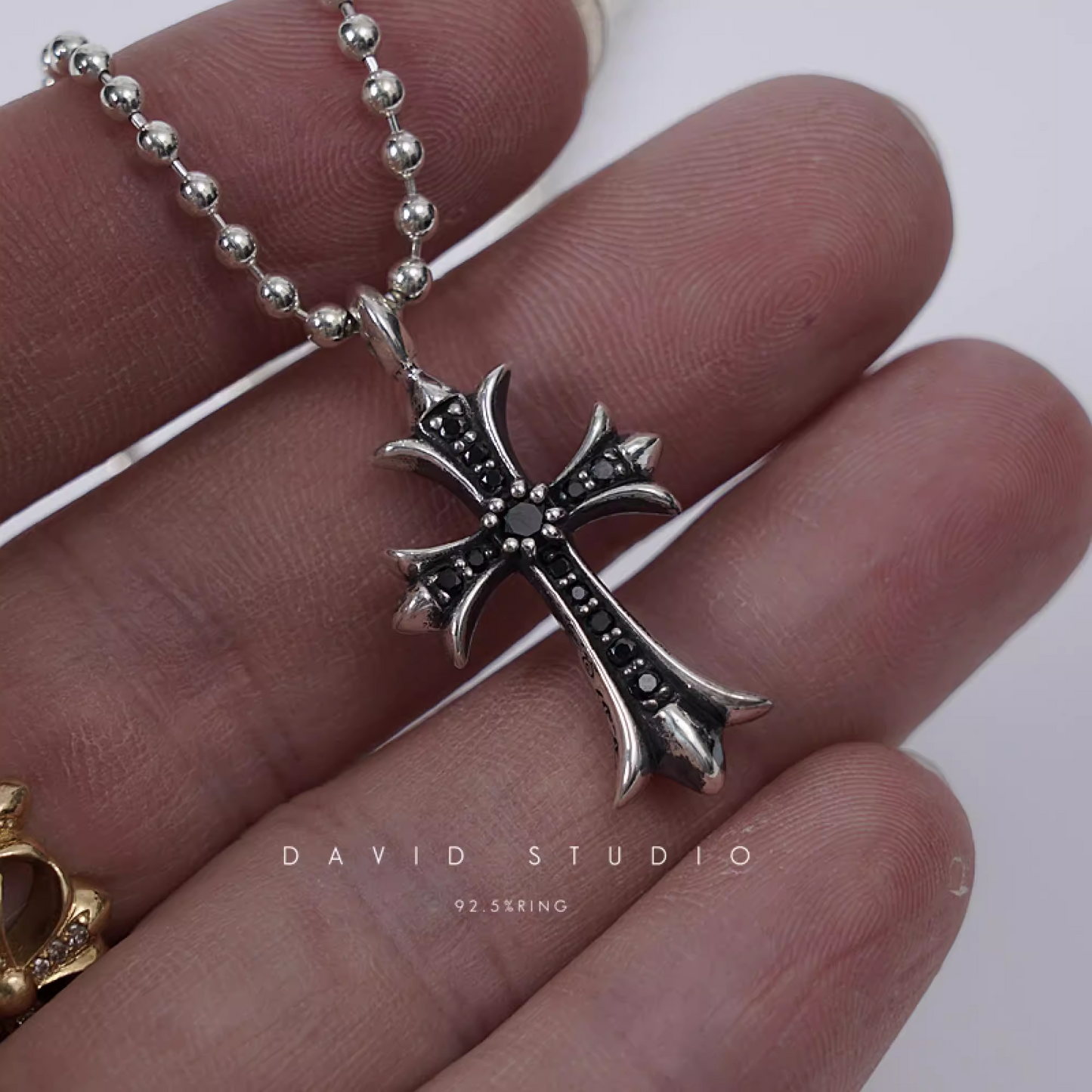 SMALL CROSS CHARM NECKLACE WITH DIAMONDS – BALL CHAIN