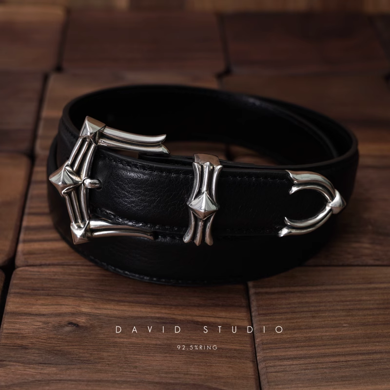 GEM BUCKLE COWHIDE LEATHER BELT