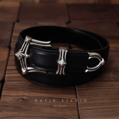 GEM BUCKLE COWHIDE LEATHER BELT
