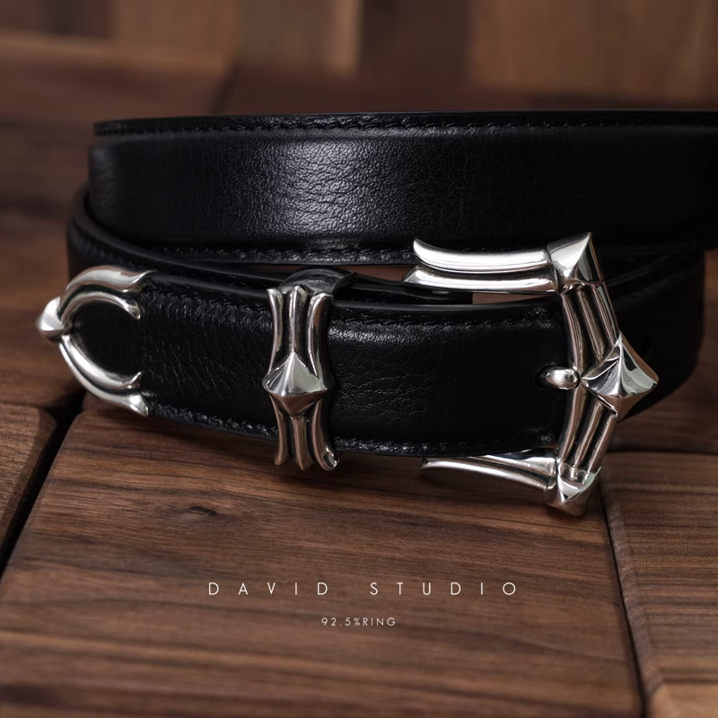 GEM BUCKLE COWHIDE LEATHER BELT