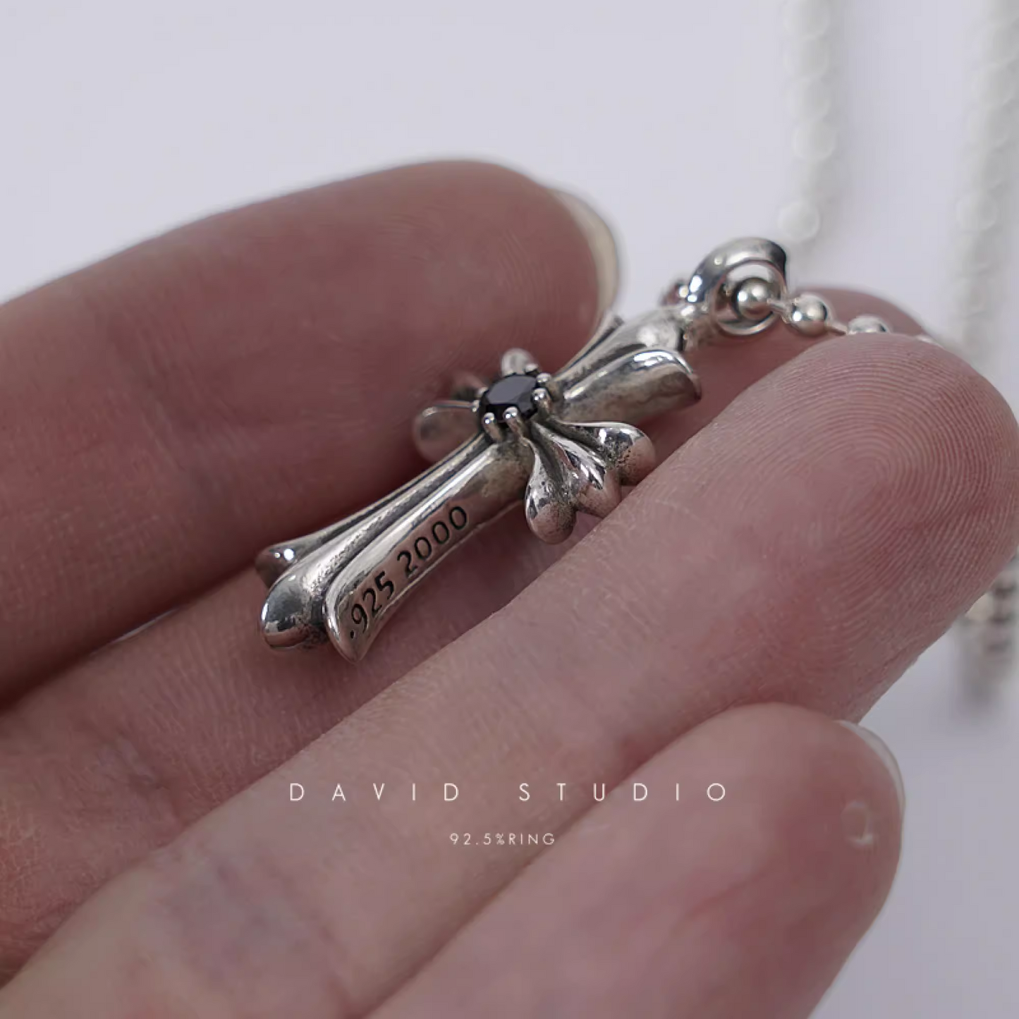 SMALL CROSS CHARM NECKLACE WITH DIAMONDS – BALL CHAIN