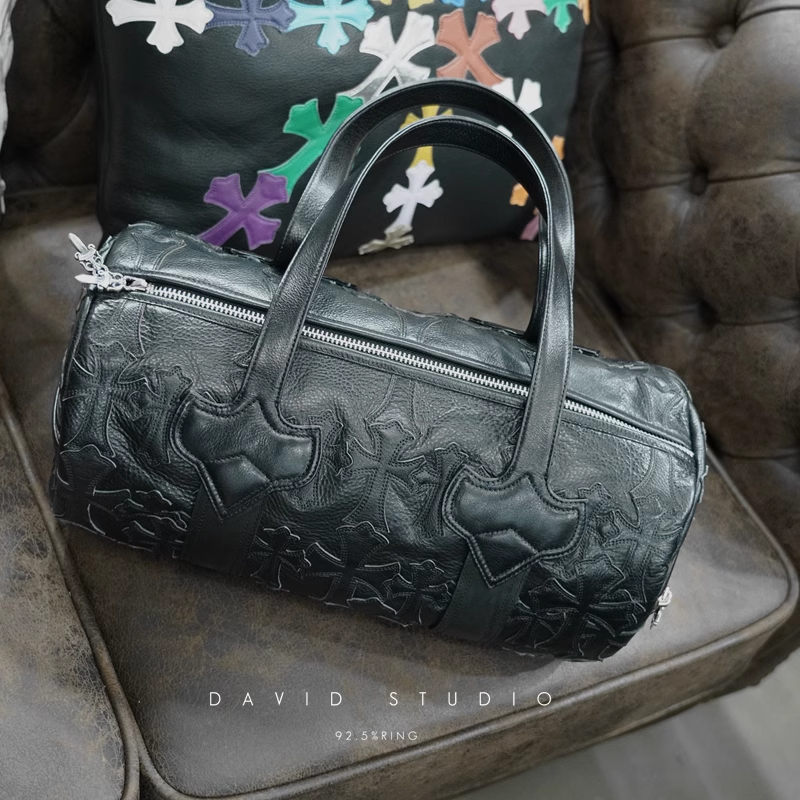 Chrome Hearts Crosshatched laser-cut patchwork single-shoulder duffle bag