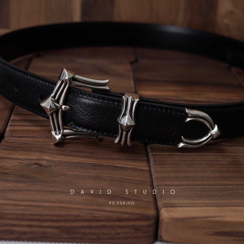 GEM BUCKLE COWHIDE LEATHER BELT
