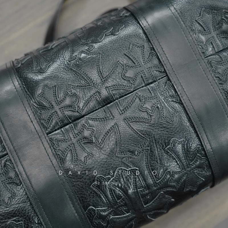 Chrome Hearts Crosshatched laser-cut patchwork single-shoulder duffle bag