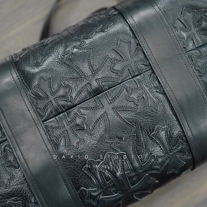 Chrome Hearts Crosshatched laser-cut patchwork single-shoulder duffle bag