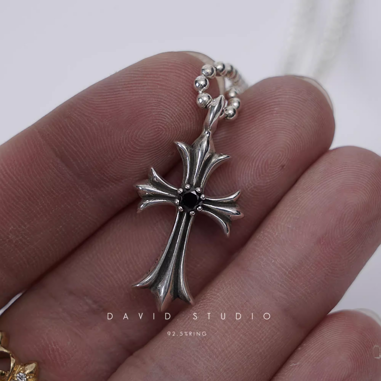 SMALL CROSS CHARM NECKLACE WITH DIAMONDS – BALL CHAIN