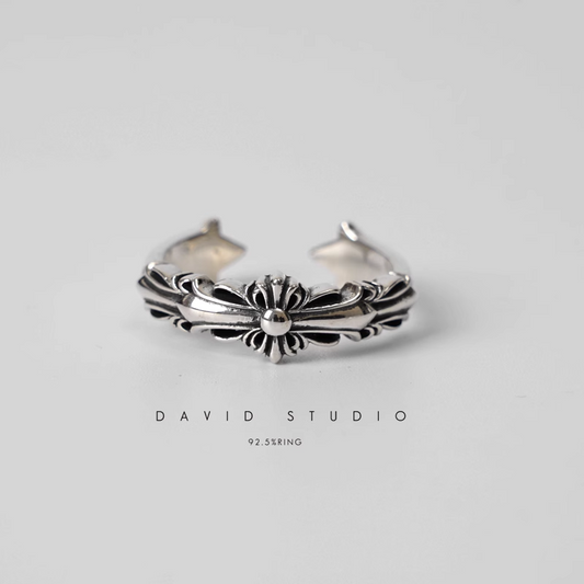 BABY DOUBLE FLORAL CROSS RING