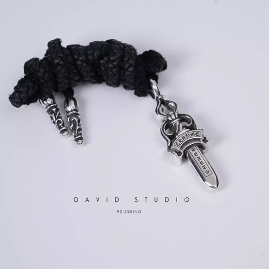 DOUBLE DAGGER PENDANT – LEATHER BRAID
