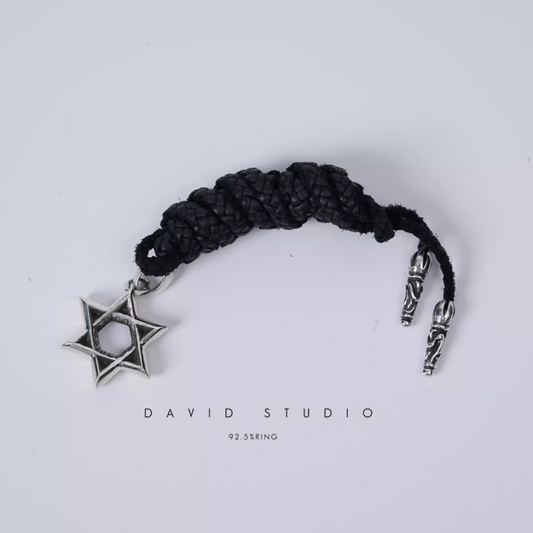 SMALL STAR OF DAVID PENDANT – LEATHER BRAID