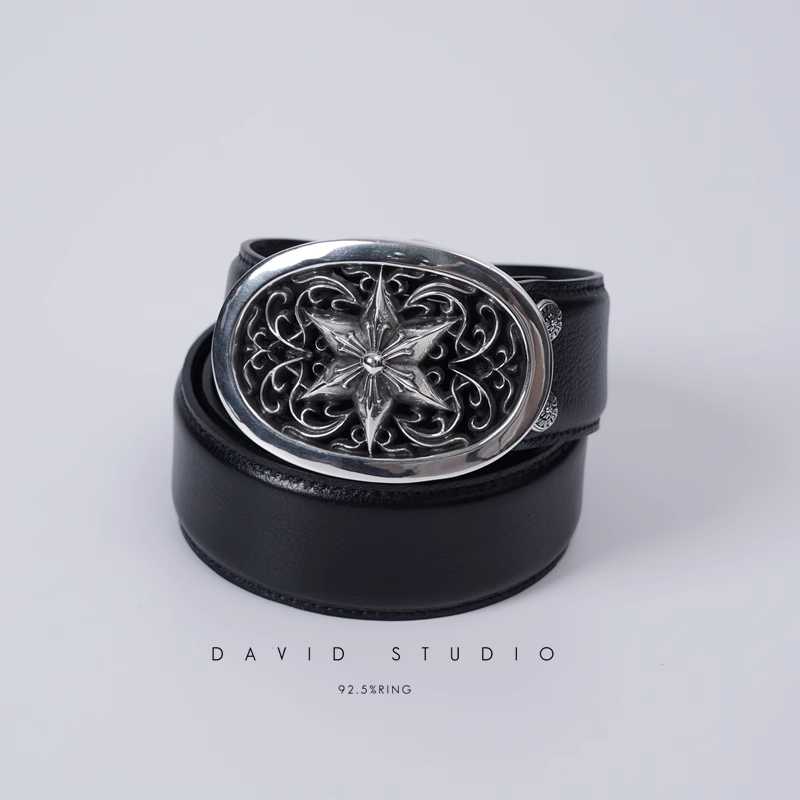 OVAL STAR BUCKLE COWHIDE LEATHER BELT
