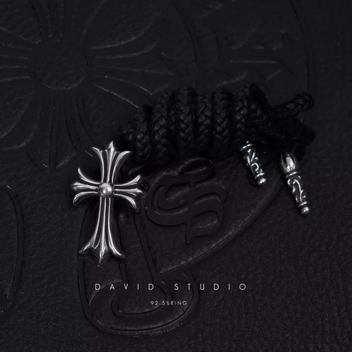 SMALL CROSS PENDANT – LEATHER BRAID