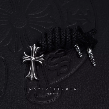 SMALL CROSS PENDANT – LEATHER BRAID