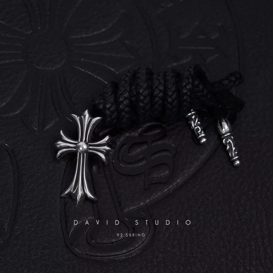 SMALL CROSS PENDANT – LEATHER BRAID