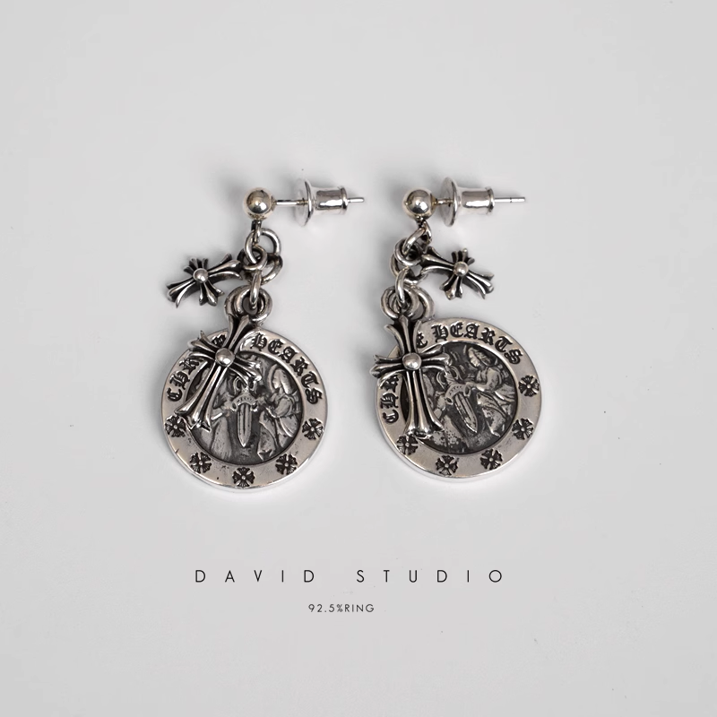 CROSS ANGEL MEDALLION EARRING