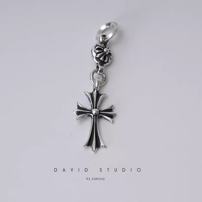 TINY CH CROSS WITH ONE SILVER BALL CHARM
