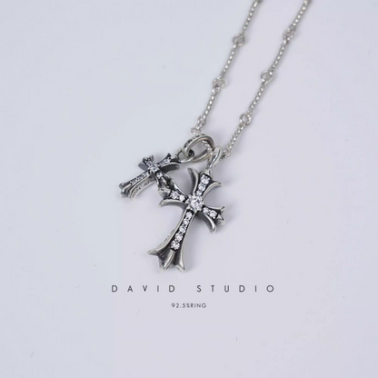 SMALL CROSS AND BABYFAT CHARM NECKLACE WITH DIAMONDS – TWIST CHAIN